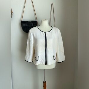 St. John Textured Knit Zip Front Pearl & Black Blazer, Size 16